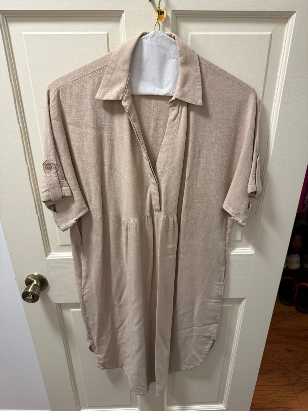 Wonderly Beige Longline Short-Sleeve Button-Down Shirt